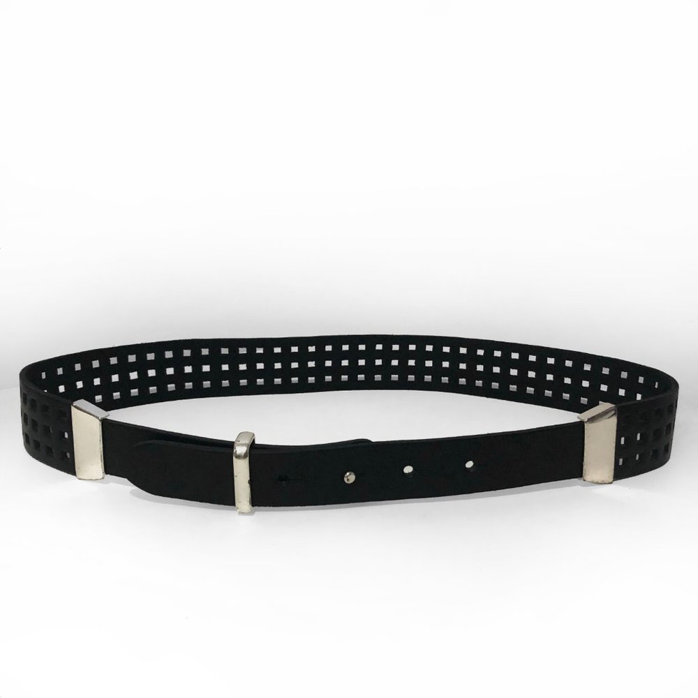 H&M black cutout cage waist belt with pin buckle